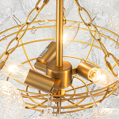 Chandelier, 3-Light with Water Glass Globes in Brushed Brass
