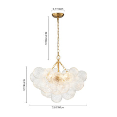 Chandelier, 3-Light with Water Glass Globes in Brushed Brass