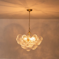 Chandelier, 3-Light with Water Glass Globes in Brushed Brass