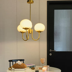 Chandelier, 3 Lights, Frosted Glass with Brass Finish