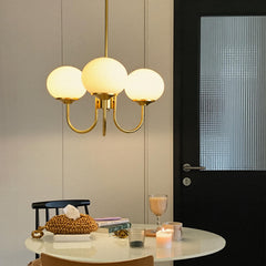Chandelier, 3 Lights, Frosted Glass with Brass Finish