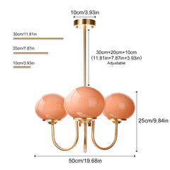 Chandelier, 3 Lights, Frosted Glass with Brass Finish