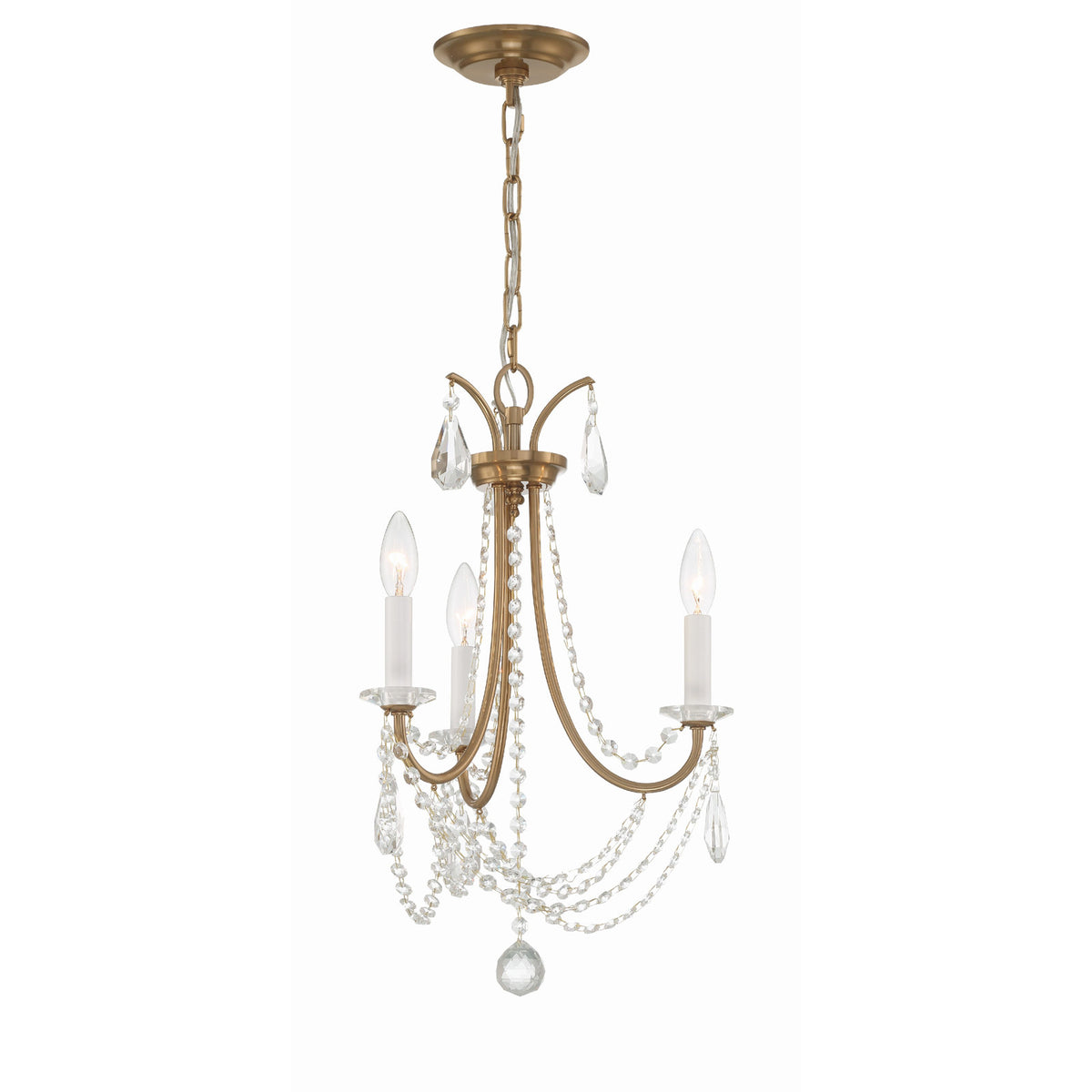 Chandelier, 3 Lights, Iron and Crystal with Teardrop Accents