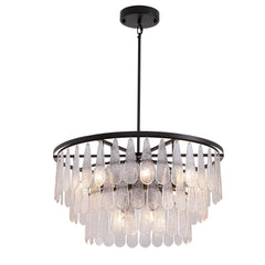 Chandelier, 3-Tier 12-Light Fixture with White Glass Shade