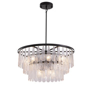 Chandelier, 3-Tier 12-Light Fixture with White Glass Shade