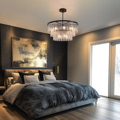 Chandelier, 3-Tier 12-Light Fixture with White Glass Shade