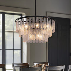 Chandelier, 3-Tier 12-Light Fixture with White Glass Shade