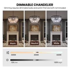 Chandelier, 3-Tier 12-Light Fixture with White Glass Shade