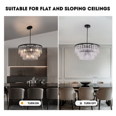 Chandelier, 3-Tier 12-Light Fixture with White Glass Shade