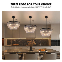 Chandelier, 3-Tier 12-Light Fixture with White Glass Shade