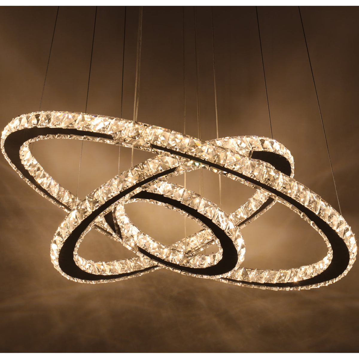 Chandelier, 3-Tier Crystal and Metal in Chrome with Integrated LED
