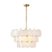 Chandelier, 3-Tier Frosted Glass Scallop Shade in Gold