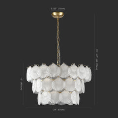 Chandelier, 3-Tier Frosted Glass Scallop Shade in Gold