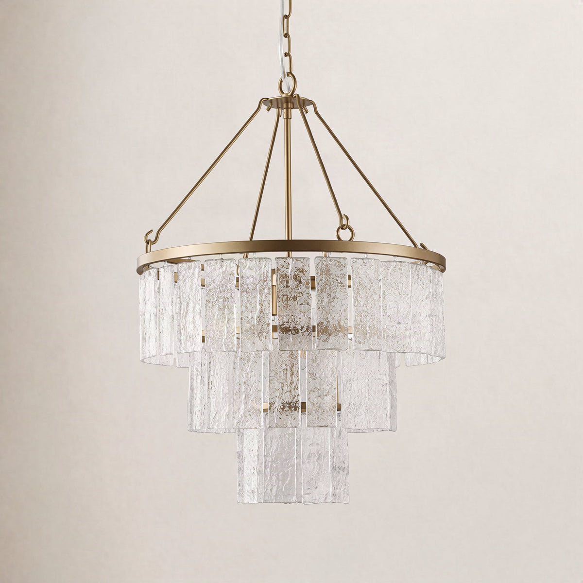 Chandelier, 3 Tiers, Gold Metal Frame with Clear Glass