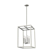 Chandelier, 4-Light Metal Lantern in Brushed Nickel