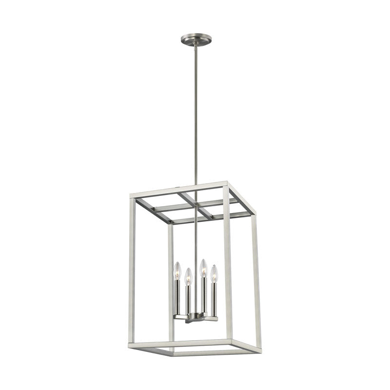 Chandelier, 4-Light Metal Lantern in Brushed Nickel