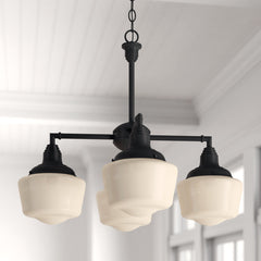 Chandelier, 4-Light Metal with White Glass Shades in Oil Rubbed Bronze