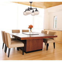 Chandelier, 4-Light Metal with White Glass Shades in Oil Rubbed Bronze