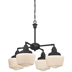 Chandelier, 4-Light Metal with White Glass Shades in Oil Rubbed Bronze