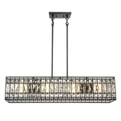 Chandelier, 4-Light Rectangle, Clear Crystal with Matte Black Metal Frame
