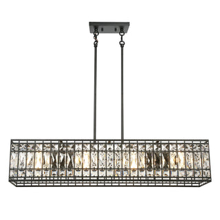 Chandelier, 4-Light Rectangle, Clear Crystal with Matte Black Metal Frame
