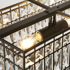 Chandelier, 4-Light Rectangle, Clear Crystal with Matte Black Metal Frame