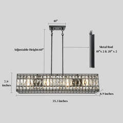Chandelier, 4-Light Rectangle, Clear Crystal with Matte Black Metal Frame