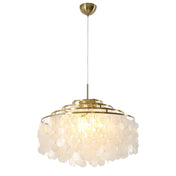 Chandelier, 4 Tiers, 6 Lights, White Capiz Shell with Gold Metal Frame
