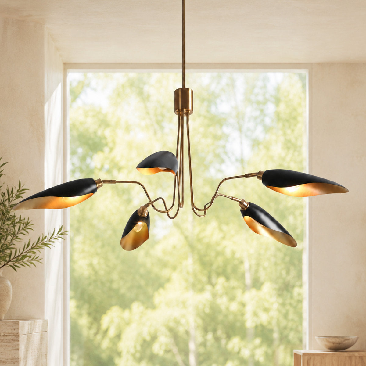 Chandelier, 5-Light, 40 Inch Wide Metal in Matte Black with Gold Interior