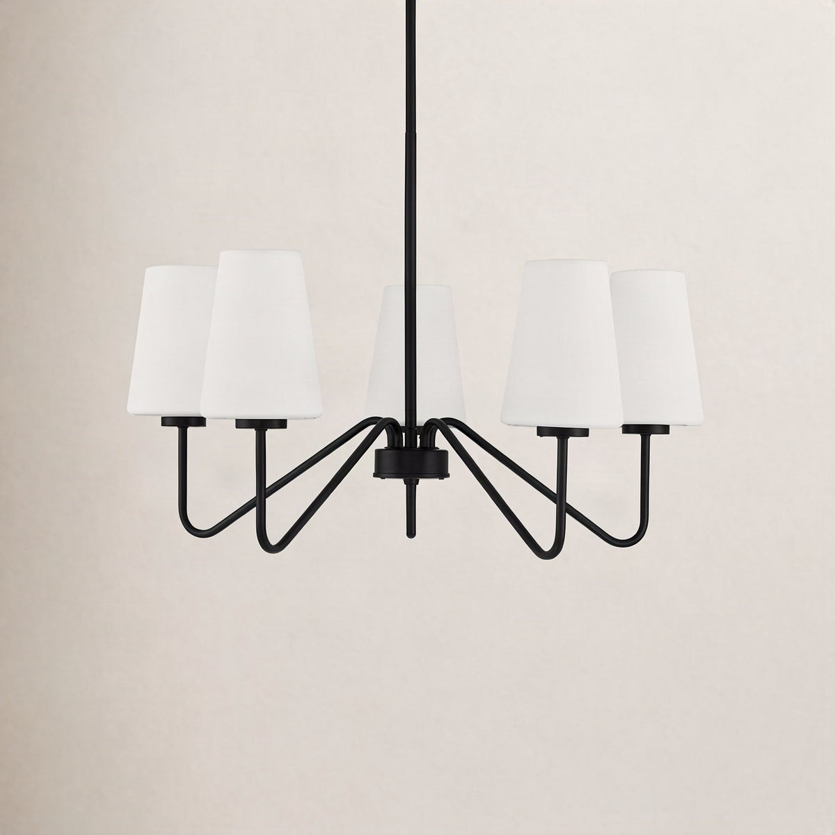 Chandelier, 5-Light, Black Metal with Frosted Glass Shades