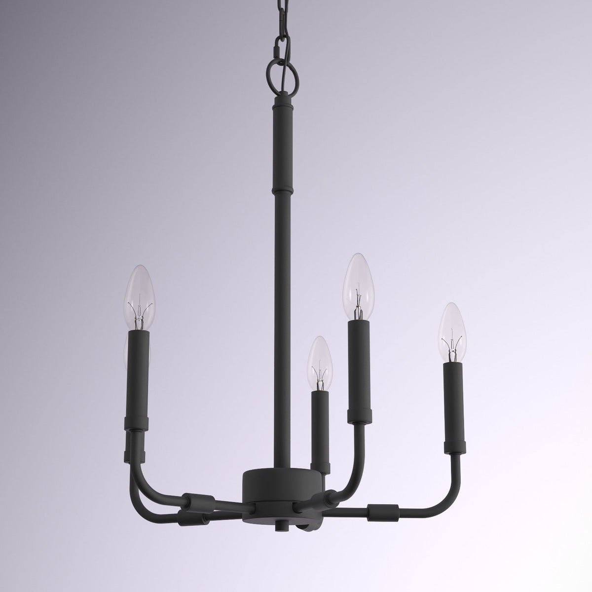 Chandelier, 5-Light Candelabra Style in Matte Black Steel