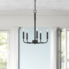 Chandelier, 5-Light Candelabra Style in Matte Black Steel
