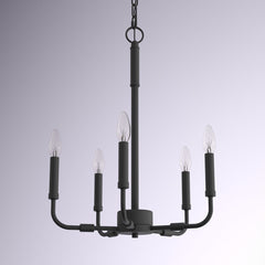Chandelier, 5-Light Candelabra Style in Matte Black Steel