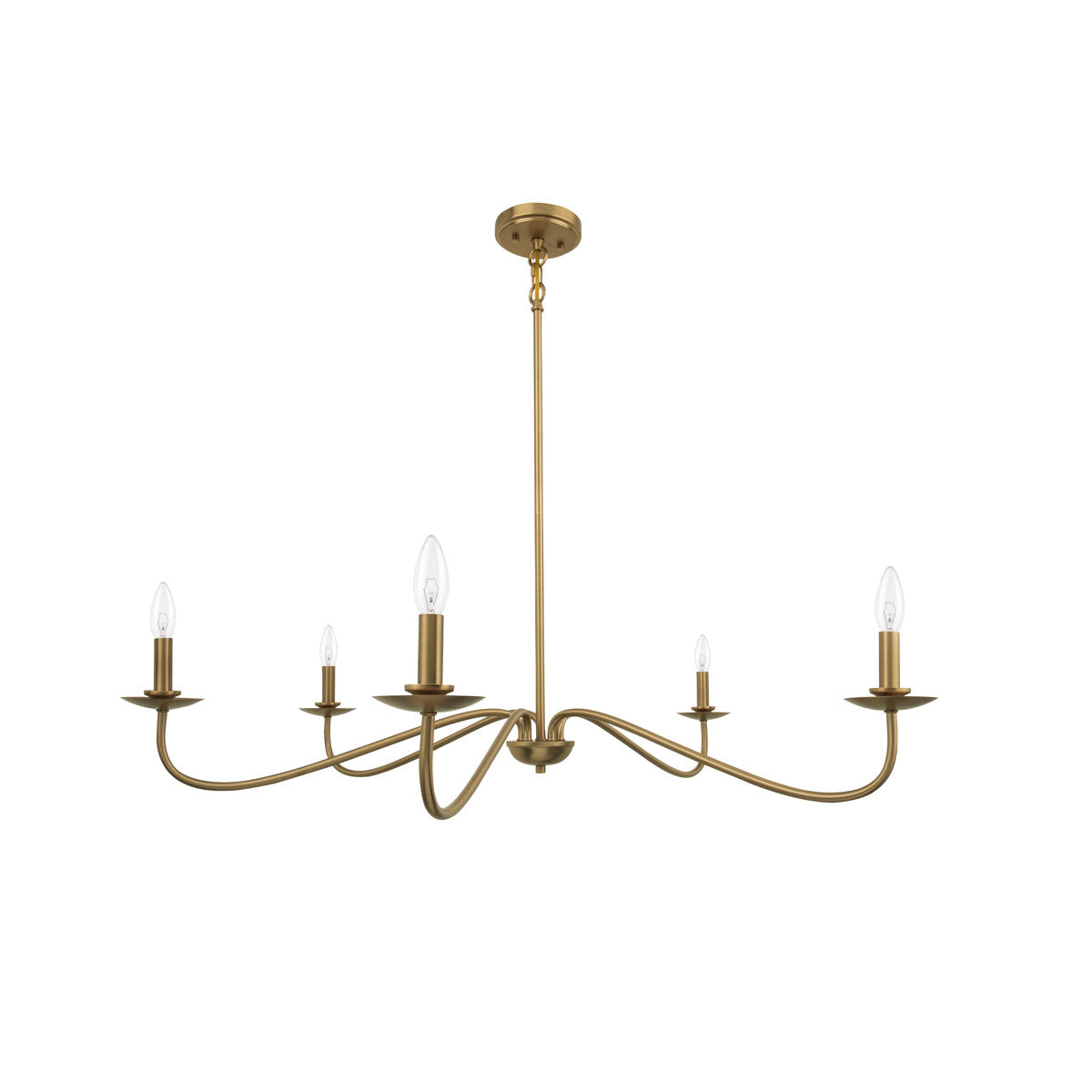Chandelier, 5-Light Candle Style, Gold Metal with Adjustable Rods