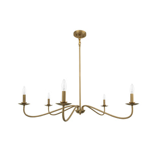 Chandelier, 5-Light Candle Style, Gold Metal with Adjustable Rods