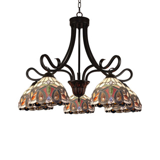 Chandelier, 5-Light, Dark Brown Metal with Glass Shades