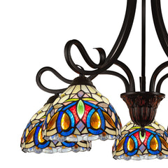 Chandelier, 5-Light, Dark Brown Metal with Glass Shades