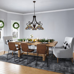 Chandelier, 5-Light, Dark Brown Metal with Glass Shades