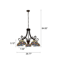 Chandelier, 5-Light, Dark Brown Metal with Glass Shades