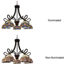 Chandelier, 5-Light, Dark Brown Metal with Glass Shades