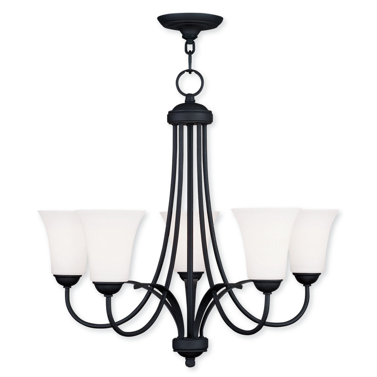 Chandelier, 5-Light, Frosted Glass Shade with Black Steel Frame