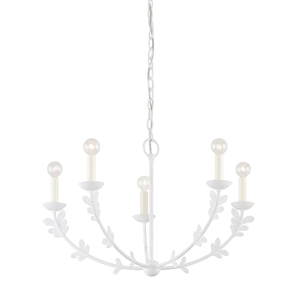 Chandelier, 5-Light, Gesso White Metal with Botanical Leaf Accents