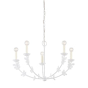 Chandelier, 5-Light, Gesso White Metal with Botanical Leaf Accents