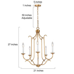 Chandelier, 5-Light Metal Candle Style with Adjustable Chain