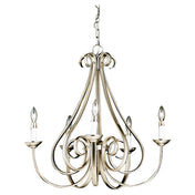 Chandelier, 5-Light Metal Frame in Brushed Nickel Finish