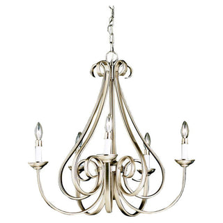 Chandelier, 5-Light Metal Frame in Brushed Nickel Finish