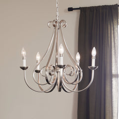 Chandelier, 5-Light Metal Frame in Brushed Nickel Finish