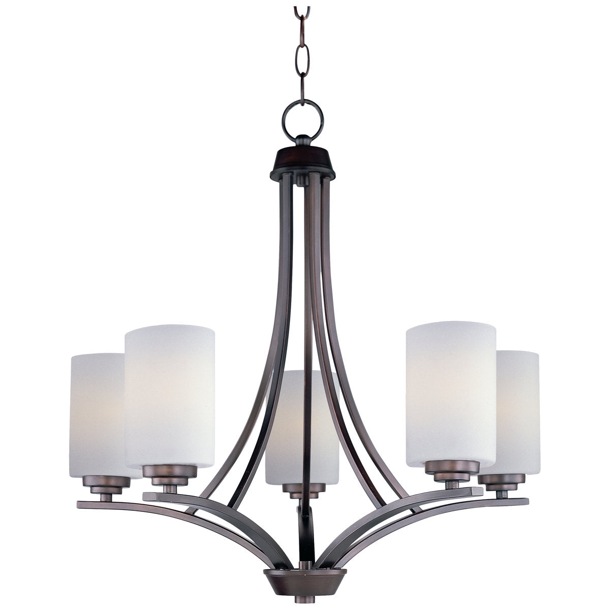Chandelier, 5-Light, Oil Rubbed Bronze Metal with Frosted Glass Shades