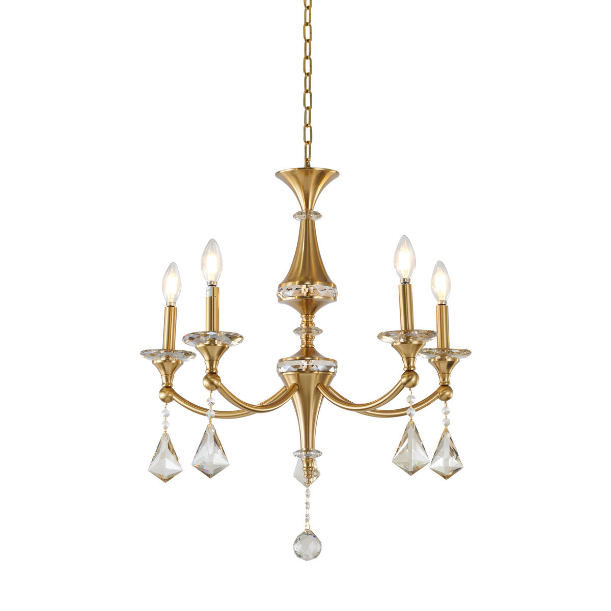 Chandelier, 5-Light, Satin Brass with Champagne Crystal Accents