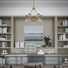 Chandelier, 5-Light Steel and Crystal in Antique Gold Leaf